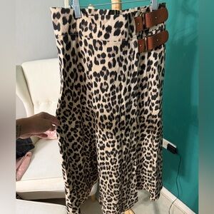 Animal Print Midi Skirt with Brown Belt